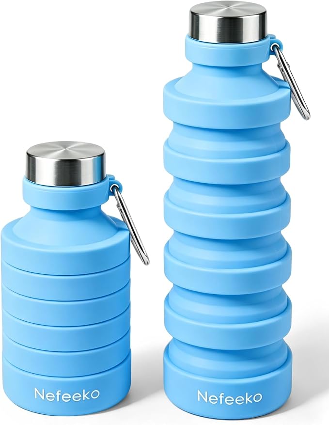 Nefeeko Collapsible Water Bottle, 27oz Reuseable BPA Free Silicone Foldable Water Bottles for Travel Gym Camping Hiking, Portable Leak Proof Sports Water Bottle with Carabiner | Foldable Water Bottles for Travel Gym Camping Hiking, Portable Leak Proof ... by Nefeeko