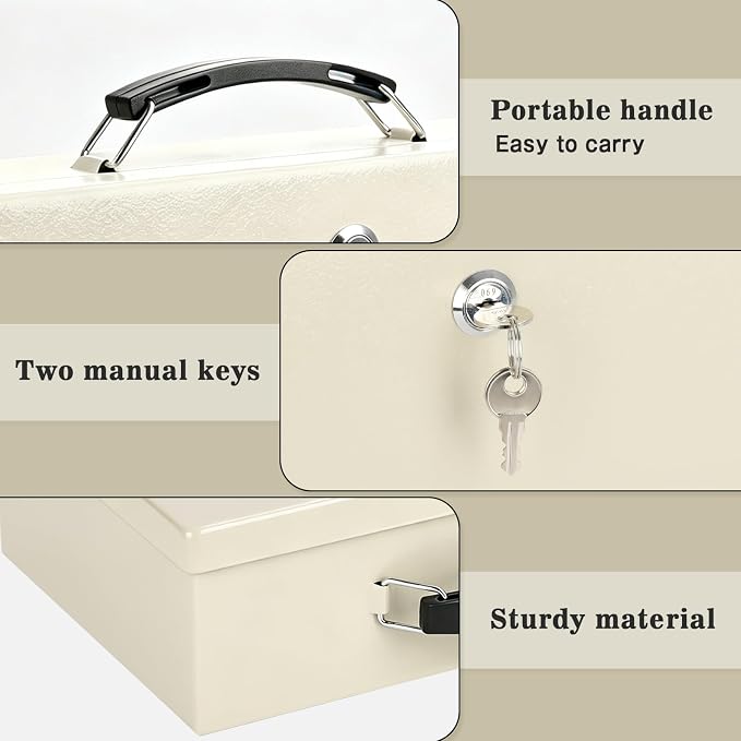 xydled Fireproof Document Box with Key Lock, Fire Safe Box, White | Fire and water resistant lock box for documents, passports, cash and valuables, keeping secure at home, 12.8 x 8.5 x 4.5 Inch - Image 5
