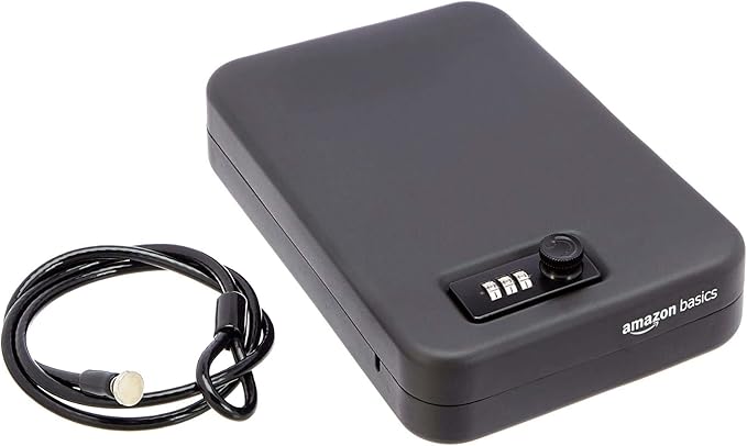 Amazon Basics Portable Security Case Lock Box Safe with Combination Lock for Documents, Valuables, Personal Items, Dorm Room, Home, Large, Black by AmazonBasics