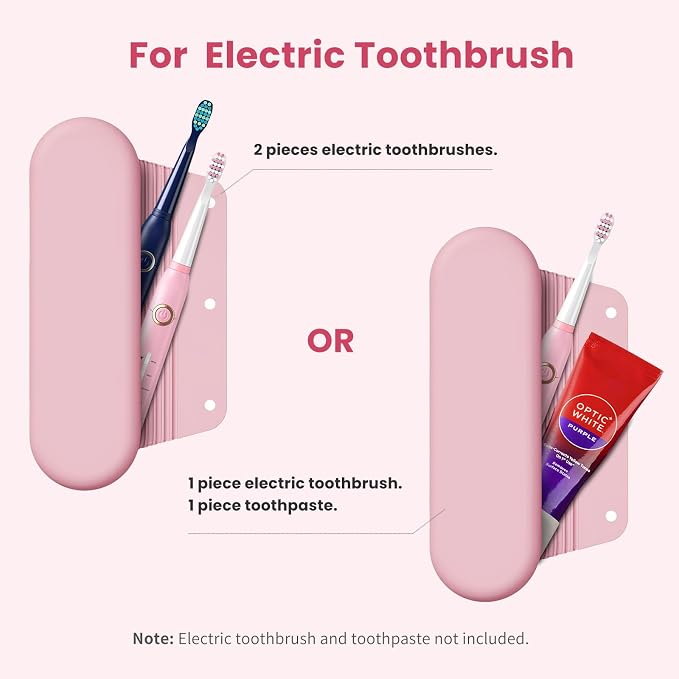 Silicone Electric Toothbrush Travel Case, Manual Toothbrush Travel Cover for Men and Women,Toothbrush Holder for Travel,Gym and More, Fits Most Manual and Electric Toothbrushes - Pink - Image 2