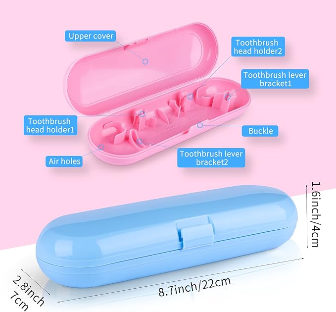 Fowecelt 2 Pack Electric Toothbrush Travel Case for Oral-B Pro and Other Electric Toothbrush, Portable Travel Toothbrush Holder(Blue & Pink) - Image 2