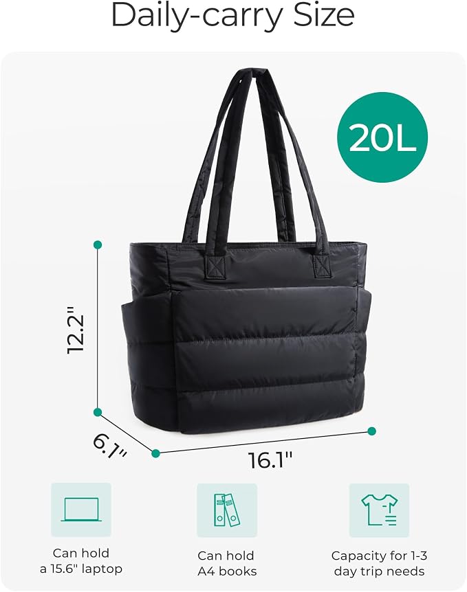 BAGSMART Tote Bag for Women, Lightweight Puffy Tote Bag with Compartments Shoulder Bag Handbag for Travel, Work, Gym | Lightweight - Image 2