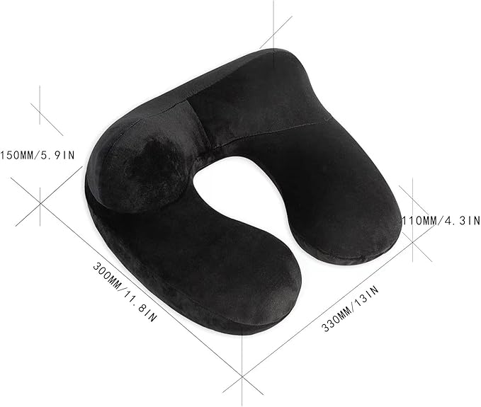 Inflatable Travel Pillow, Neck Pillow Support for Traveling, Airplanes, Cars, and Offices with Compact Carrying Bag, Soft Velvet Washable Cover, Ideal for Adult Sleepers (Black) - Image 6