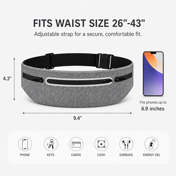 Slim No-Bounce Running Belt - Waterproof Exercise Waist Pack for Marathons, Hiking & Dog Walking - Hidden Travel Money Belt for Phones - Image 3