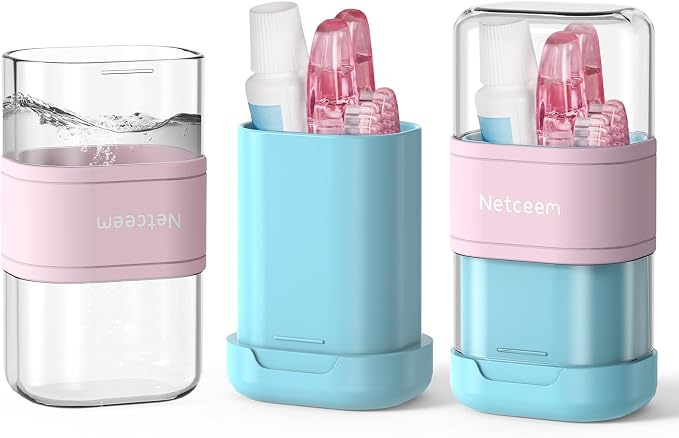 Toothbrush Travel Case Kit,Portable Folding Tooth Brush Holder and Toothpaste Cover Container with Mouthwash Cup, Oral Clean Tools Organizer for Traveling, Bathroom, Camping, Business Trip(1Pack） by netceem
