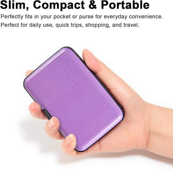 Credit Card Holder, RFID Blocking Metal Card Wallet for Women Men Slim ID Card Holders Protector Aluminum Business Hard Case (Lavender Purple) - Image 5