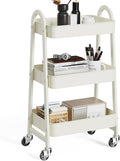 OLIXIS Metal Rolling Storage Utility Cart with Lockable Wheels 3 Tiers | Mobile Organizer Shelf, Space-Saving, Freestanding, Bathroom, Living Room, Slim, Narrow Corner Spaces, White by OLIXIS