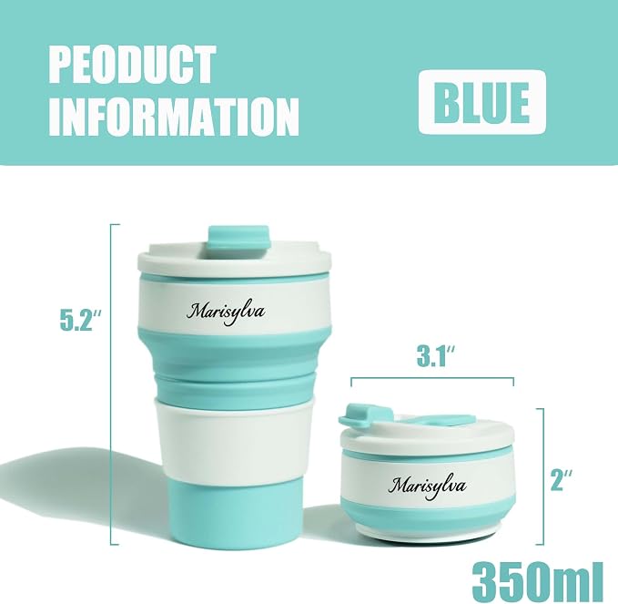 12oz Collapsible Water Bottles, Silicone Foldable Portable Travel Water Bottle, Folding Lightweight Reusable Leakproof for Traveling Camping Hiking Cycling Yoga Sports Blue - Image 4