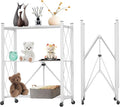 3 Tier Foldable Storage Shelf with Wheels Heavy Duty Garage Shelving | Unit Loads 550 LBS, Metal Steel Collapsible Shelves, Rolling Standing Utility Rack for Kitchen, Pantry, Office, White by YUANJIMI