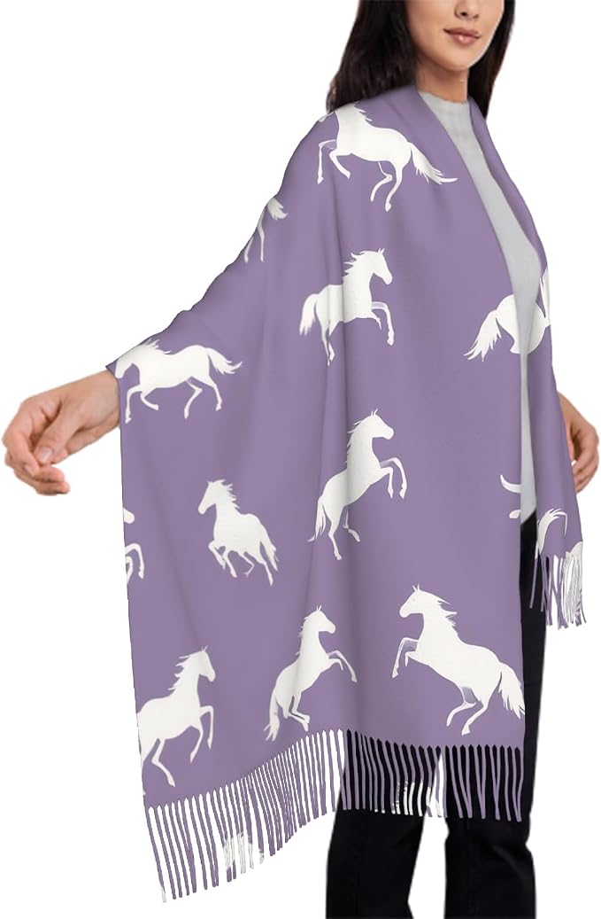 IBILIU Oversize Scarf for Women Floral Flower Purple Prune Color Scarf Tassel Scarves Fall Winter Shawl Wraps - 77.6 x 28.3in - Image 4