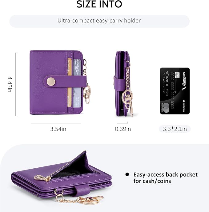 POIUGOYA Slim Wallet for Women,RFID Blocking Bifold Credit Card Holder with Zipper Coin Pocket,ID Window,Keychain - Image 4