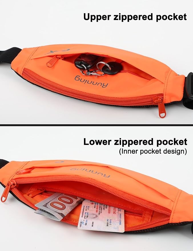 Gox Running Belt, Slim Waist Pack, Orange | Phone Holder, Waterproof Athletic Pouch, Men Women Running Gym Hiking, Small Cross Body Sling Bag, Reflective - Image 3