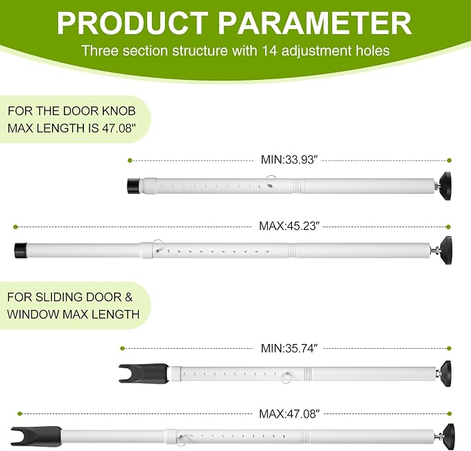 Sliding Glass Door Security Bar, Patio Door Barricade Security Bar, Apartment BarSliding Door Security Bar, Door Jammer, White, 2 Pack - Image 3