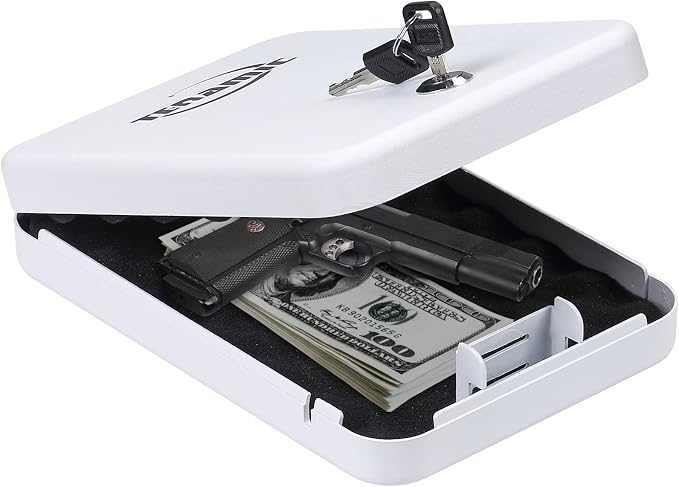 Tenamic Pistol Safe, Portable Travel Gun Safe, Solid Steel Handgun Lock Box for Home, Gun Safes for Car, White by Tenamic