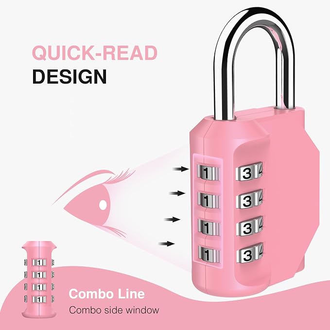 Puroma 2 Pack Combination Lock Locker 4 Digits Combo Padlock Gym Rose Pink | For School Gate Fence Toolbox Hasp Storage, Outdoor, Resettable, Weatherproof, Side Window, Crack Cut Resist, Hardened Steel - Image 3