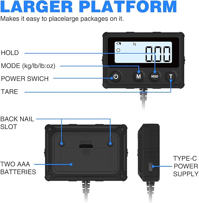 Shipping Scale 440LB/10g Accuracy, Postal Scale for Packages | with Hold and Tare Funtion, Digital Postage Scale for Luggage Warehouse Market & Home Use - Image 2