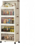 217QT Stackable Storage Bins with Lids & Rack, 5 Tier Large Capacity Foldable Storage Cabinet, Clear Collapsible Pantry Organizer for Home, Kitchen, Bathroom, Dorm, Office, Clear by FoldTrend