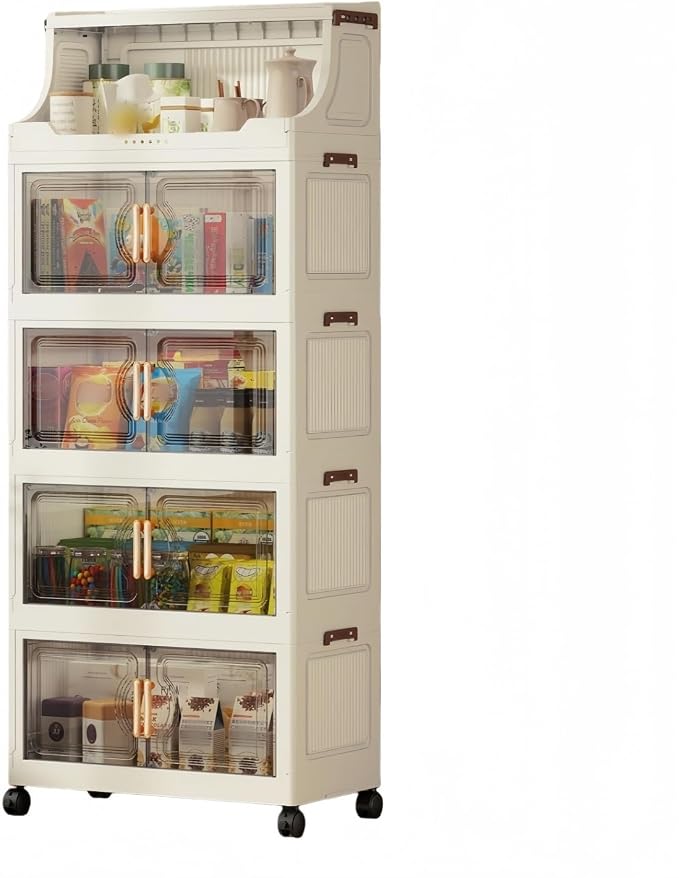 217QT Stackable Storage Bins with Lids & Rack, 5 Tier Large Capacity Foldable Storage Cabinet, Clear Collapsible Pantry Organizer for Home, Kitchen, Bathroom, Dorm, Office, Clear by FoldTrend