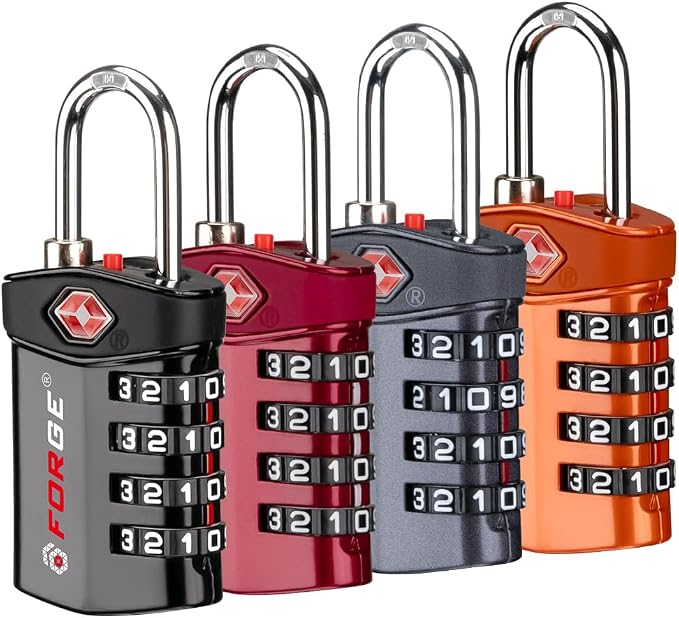 Forge 4-Digit Combination Lock, TSA Approved Locks for Luggage, Travel, Gym, School, Suitcase, Backpack, Pelican case, Easy Read dials, zinc Alloy Body. by Forge