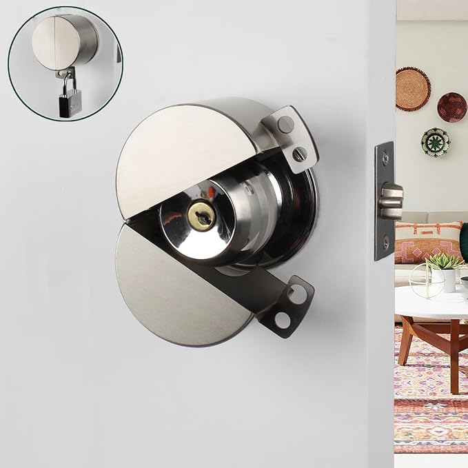 Door Knob Lockout Device Child Safety Doorknob Locking Cover Door Handle Lock,Prevents Access to Keyholes, Turing and Operating Door Knob, Stainless Steel - Image 5