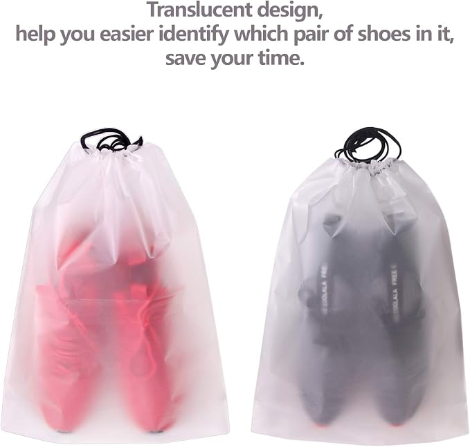 Set of 24 Portable Translucent Shoe Bags for Travel Large Clear Shoes Pouch Storage Organizer with Drawstring for Men and Women - Image 3