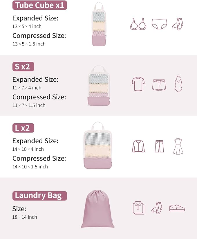 Narwey 6 Set Compression Packing Cubes for Travel Women Men, Travel Cubes for Carry On Suitcase, Durable Compression Luggage Organizer Bags - Image 4