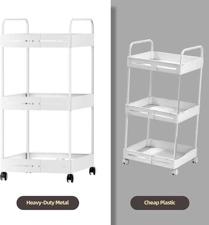 Extendable 3 Tier Heavy Duty Metal Utility Cart for Bath, White | Adjustable Storage Slim Cart | with 360° Swivel Wheels Cart | Detachable | Perfect for Laundry, Kitchen, Office, Garage - Image 9