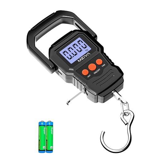 MEIYA Digital Fish Scale with Backlit LCD Display Up to 110lb/50kg for Anglers, Accurate Luggage Scale for Travel, Outdoor, Home Use, Includes 2 AAA Batteries and Hook, Essential Fishing Gear by MEIYA