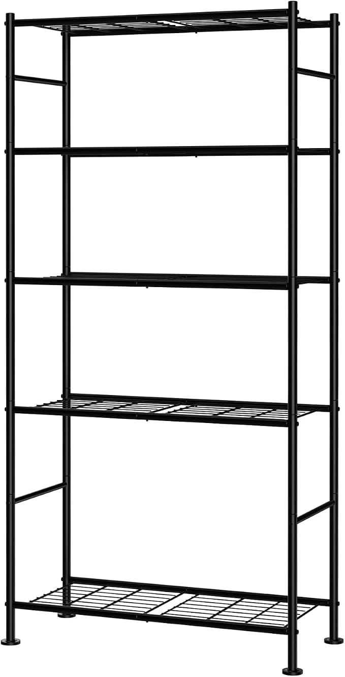 Sakugi Storage Shelves - 5 Tier Shelf Organizer, Sturdy Metal Garage Shelving with Adjustable Leveling Feet, Space-Saving Shelves Organizer for Pantry, Laundry, Kitchen (32" x 12" x 71", Black) by Sakugi