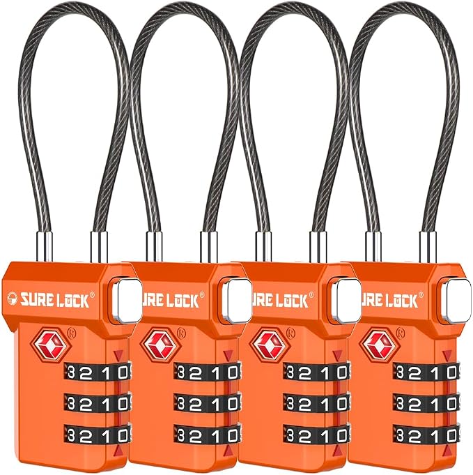 SURE LOCK TSA Approved Luggage Locks with Open Alert Indicator, 3 Digit Combination Cable Travel Lock for Suitcase, Backpack, Gym Locker, Toolbox, Carry On & Travel Bag by Hopeyoucanstaysafe