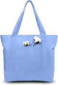 TOPDesign 1-Pack Canvas Tote Bag with an External Pocket, Reusable Grocery Shopping Bag, Top Zipper Closure, Daily Essentials (Light Blue) by TOPDesign