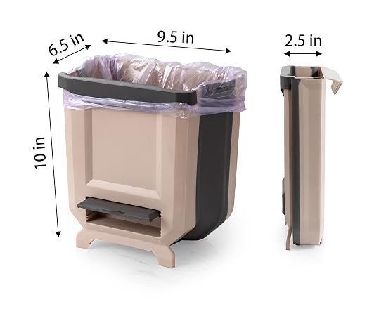 Hanging Kitchen Trash Can, Foldable Waste Bin for Kitchen, Collapsible Hang Small Plastic Garbage Can 2.4 Gallon for Cabinet/Car/Bedroom/Bathroom (Brown) - Image 5