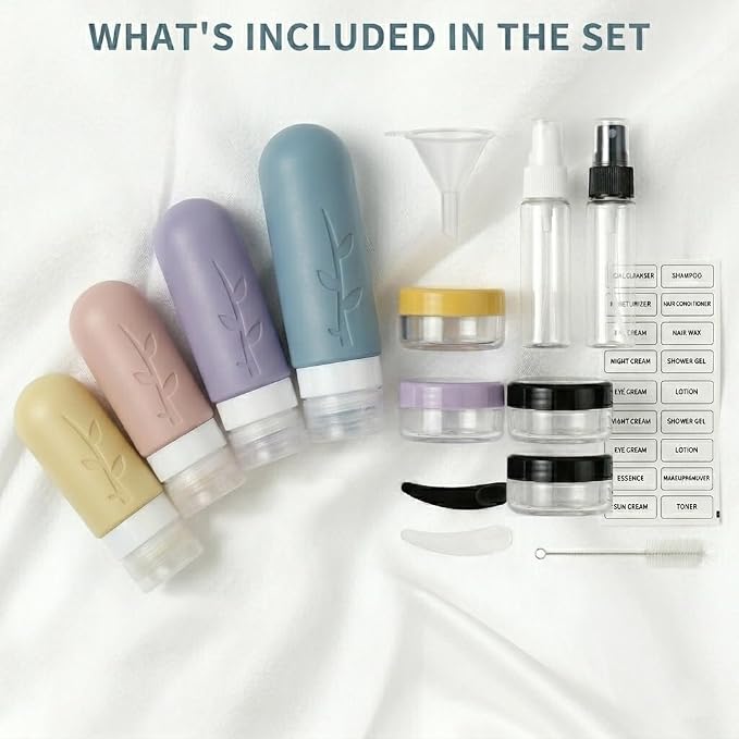 DEPOZA Travel Bottles Kit (16 Pack) - TSA Approved, Leak Proof Silicone Squeezable Containers for Toiletries. Complete Set with Jars, Sprayers & Bag (Light Purple) - Image 3