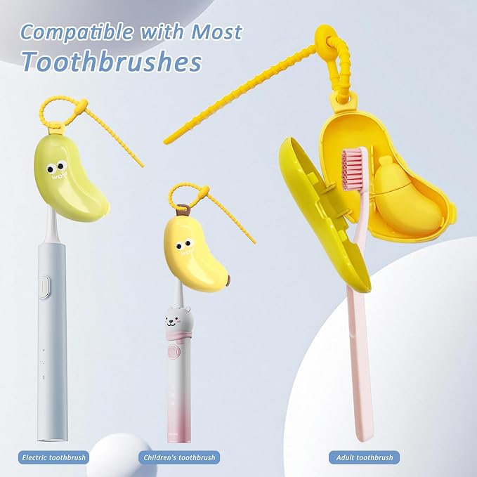 Banana-Shaped Toothbrush Protector Cover 2 Pack (Green & Yellow), with Toothpaste Dispenser, 2-in-1 Clip on Toothbrush Travel Case for Home Travel and Camping - Image 3