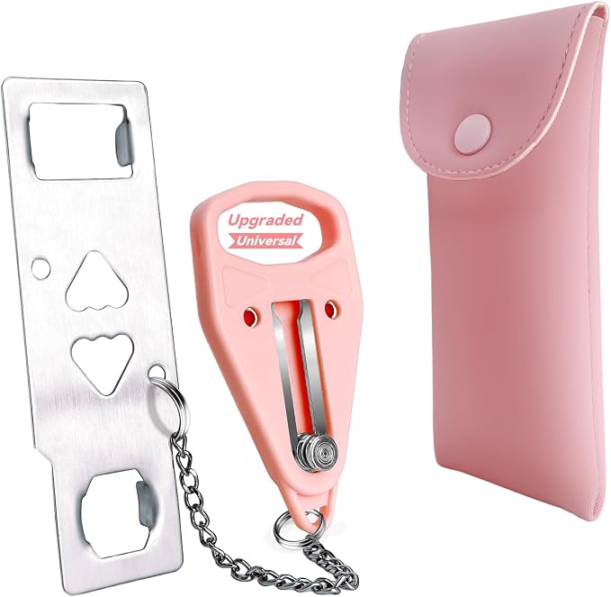 AceMining Portable Door Lock, Hotel Travel Door Lock Security | Hotel Safety Device for Door Security, Portable Lock for Hotel Room, Apartment, College Dorm and Travel, Pink by AceMining