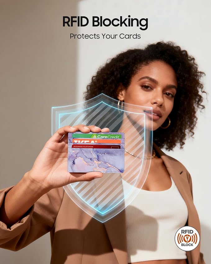 FINTIE Slim Minimalist Front Pocket Wallet RFID Blocking Credit Card Holder | Card Cases with ID Window for Men Women, lilac marble - Image 3