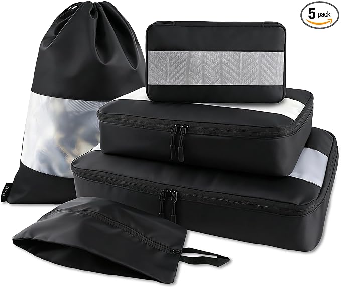 U+U 5 Set Packing Cubes, Travel Organizers with Shoe Bag (Black) | Ultralight Design & Easy Travel Organization by UU