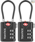 TSA Approved Luggage Locks, Combination Cable Locks,2 Pack, Black | Search Alert shows TSA key access; resettable 3-digit code and flexible braided steel cable for suitcases and backpacks. by TRAVOCE
