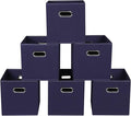 Navy Blue Fabric Storage Bins, 11x11x11, Set of 6, Foldable Cube Bins for Cloth or Accessory Storage by Yunkeeper