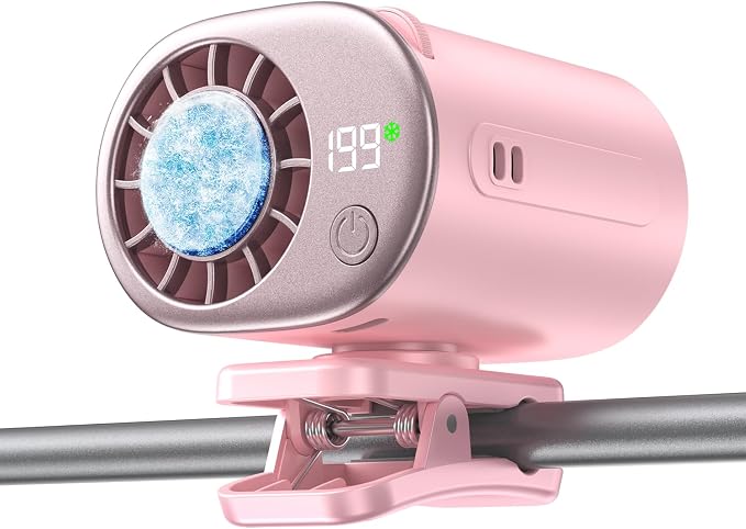 Clip-On Portable Fan with Ice Cooling, 20000 RPM Rechargeable Handheld Turbo Fan, 360° Rotating Detachable Clip, Mini Stroller Fan for Baby, Compact Travel Essentials, Summer Gifts for Women,Pink by Unknown