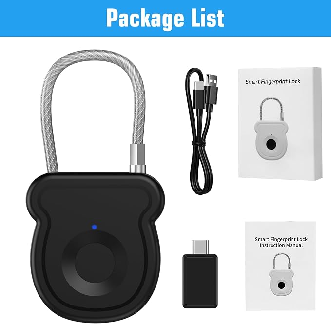 Smart Fingerprint Padlock for Luggage - 20 User Capacity, USB Key & Emergency Code, Keyless Biometric Lock for Gym Locker, Suitcase, Backpack, Toolbox & Handbag (Black) - Image 10