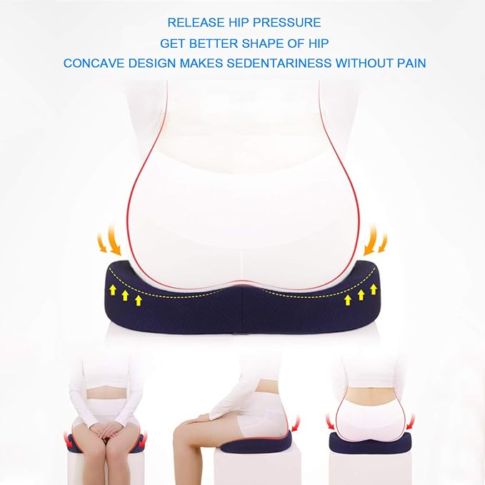 Seat Cushion Premium Memory Foam Non-Slip Coccyx Tailbone Cushion for Office Chair, Car Seat, Wheelchair, Yoga and Travelling- Back, Hip and Tailbone Pain Relief - Image 5
