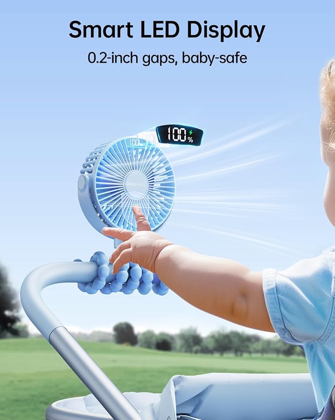 SWEETFULL Portable Stroller Fan with LED Display, 4 Speed Rechargeable Mini Clip On Fan,Built-in Non-Removable Rechargeable Battery，Sealed housing - Image 2