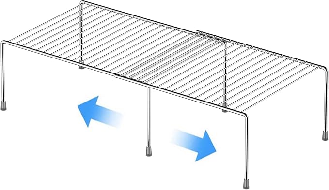 Kitchen Cabinet Expandable Shelf Organizers, Adjustable Metal Wire Pantry Storage Shelves, Plate Dish Organizer Rack for Cabinets, Cupboard, Counter, Freezer, Countertop, Chrome by GEDLIRE