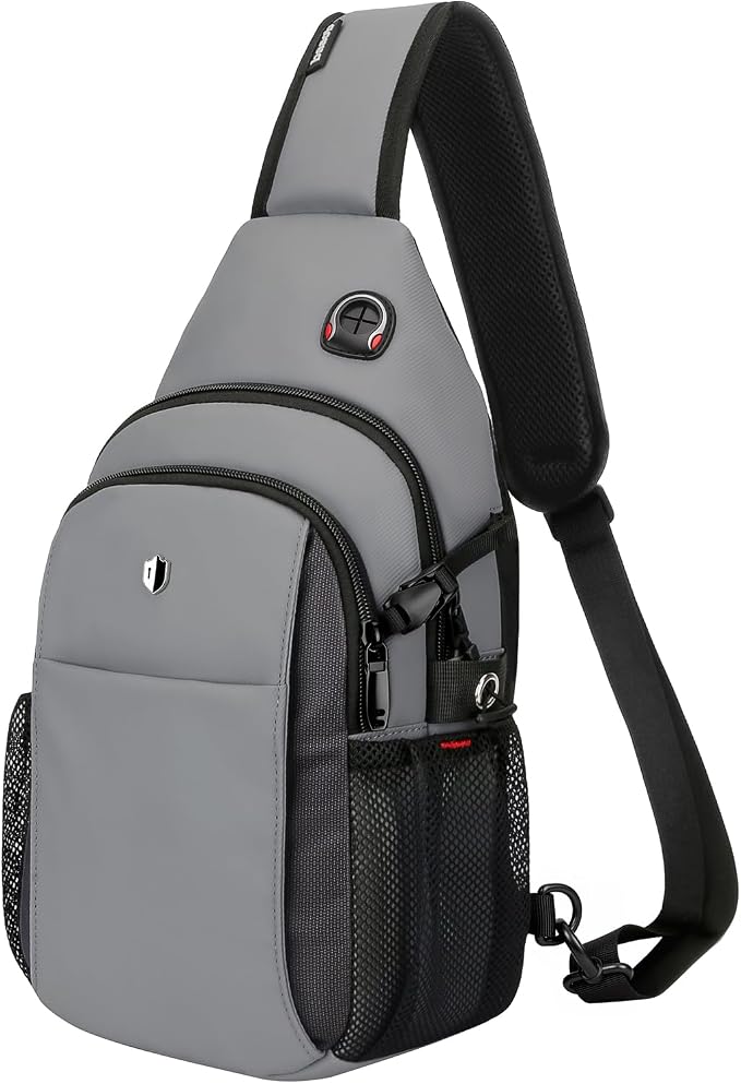 Anti-Theft Sling Bag for Men, Water Resistant lightweight Crossbody Backpack With Side Pocket, Built-in Audio Port, Reversible Strap, Travel Hiking Chest Pack Fits 11 inch iPad & Switch 2 by baaob