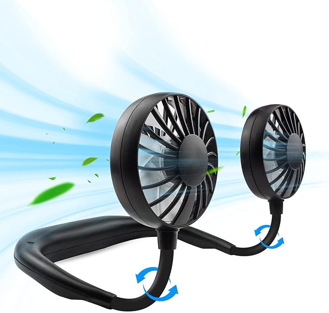 JUANANIUG Portable Neck Fan Rechargeable Personal HandFree Fan Mini USB Wearable Neckband Sport Fan 3 Speed Adjustable 360 Degrees Rotation Perfect for Working Traveling Office Reading (Full Black) by JUANANIUG