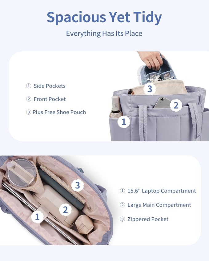 Wandering Nature Travel Tote Bag for Women with Expandable Bottom & Laundry Bag, Fits 40oz Tumbler for Carry-On Work Gym - Image 6