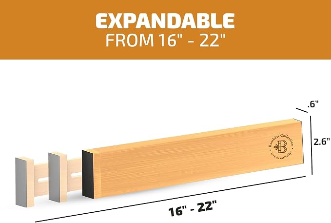 4-Pack Drawer Dividers 2.6-Inch High Dresser Drawer Organizer 16 to 22 Inch | Bamboo, Spring Loaded, No Tools Needed, Fits Wide Drawers for Socks, Clothes, Utensils, Bedroom, Bathroom, Kitchen, Office - Image 2