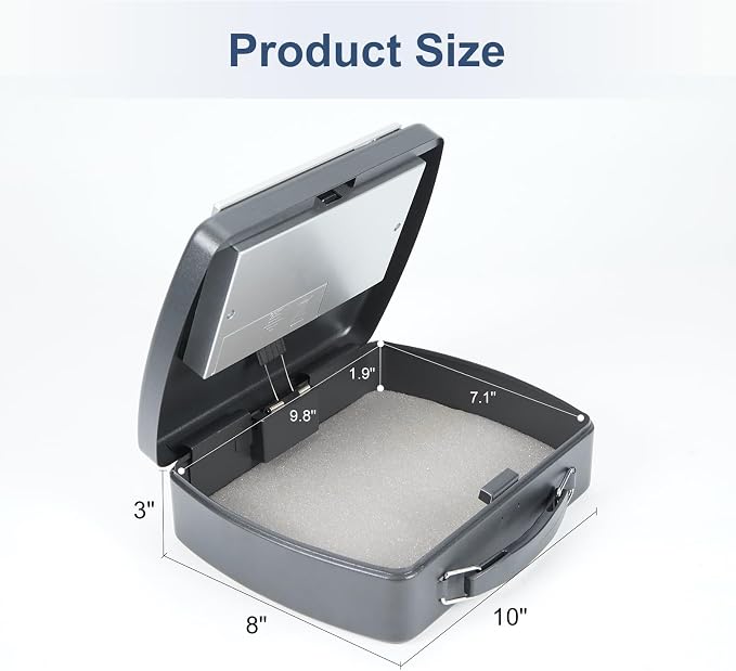 0.08 Cu Ft Portable Steel Security Safe Box with Digital Keypad | Portable Travel Safe Built With Carrying Handle, Ideal For Storing Cash, Jewelry & Documents At Home, Office And Hotel - Image 2