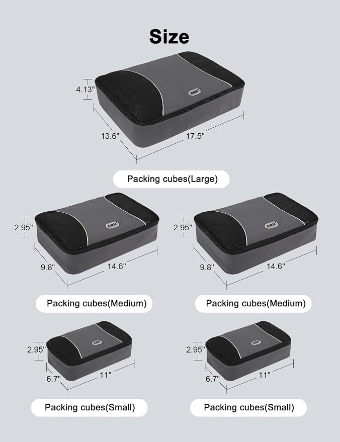 GOX Ultra Light 5 piece Packing Cubes Travel Luggage Organizer 1 Large 2 Medium 2 Small - Image 6